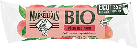 Le Petit Marseillais – Recharge Gel Douche Rafraîchissant Certifié BIO Pêche Nectarine (berlingot de 250 ml) – 98 % d'ingrédients d'origine naturelle et pH neutre pour la peau – Éco-recharge