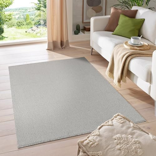 HomebyHome Kurzflor-Teppich Einfarbig, Gabbeh Optik, Filzrücken, 11 mm Florhöhe, Teppich für Wohnzimmer, Schlafzimmer, Kinderzimmer Grösse: 80 x 250 cm, Farbe: Creme