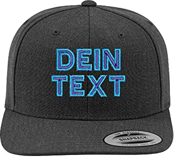 TS Snapback Cap, Basecap, Cape, Kappe, Baseballmütze, Mütze Customized, individualisiert, selbst gestaltet mit eigenem Text Namen besticken Lassen (Dunkelgrau)