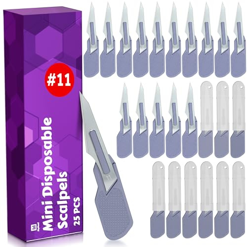 MyMed Disposable Mini Scalpel Mini Boxing Cutter No.11 Sharp Carbon Steel Blades 25 Pack for Dermaplaning, Podiatry, Opening Boxes and Mailing, Crafts and More