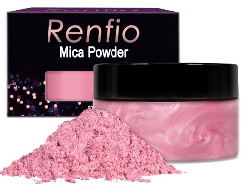 Renfio 100g Mica Powder Pigment, Metallic Natural Dye Mineral Pearl Shimmer Epoxy Harz Farbstoff zum Bemalen Seifenherstellung Slime Badebomben 3,5 Oz - Rosa
