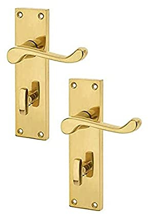 Haven Heritage Door Handle Victorian Scroll Bath Lock Electro Brass Plated Bathroom