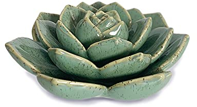 Hydrone Design Mesa de cerámica con flores suculentas con base estable, 3D hecho a mano decorativo (verde)