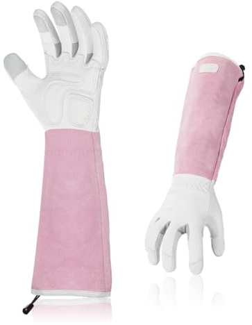 Vgo... 1 Paar Gartenhandschuhe aus Ziegenleder, extra lange Manschette, dornsicher （GA1013）