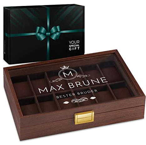 Maverton Uhrenbox mit Gravur für 12 Uhren - Uhrenkasten aus Holz - 31x21x7,5cm - Magnetverschluss - für Herren - zum Geburtstag - zu Weihnachten - Farbe: Weinrot - Bruder