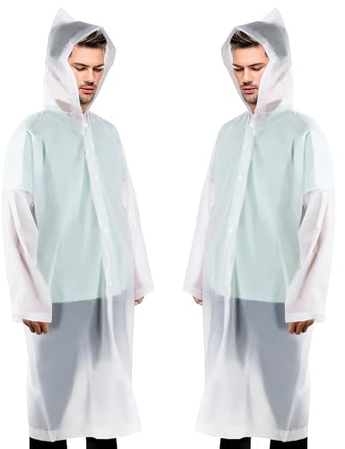 Welsberg 2x Regnjacka Regnponcho Regnrock med Huva och Årmar, Återanvändbara Vattentäta Regnkläder för Vuxna Unisex, Raincoat, en storlek, transparent