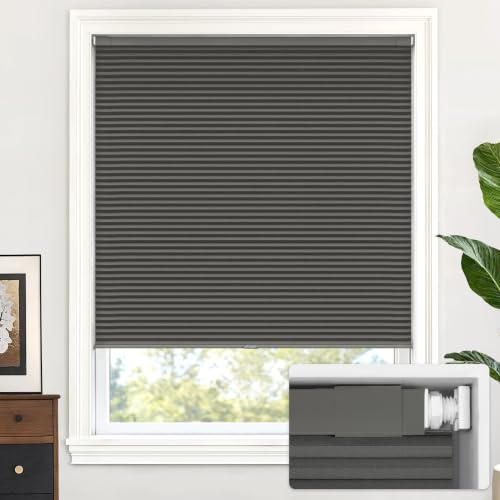LazBlinds Jalousie, schnurlos, zellular, für Fenster, kein Werkzeug, kein Bohren, Verdunklung, für Fenstergröße 94 x 122 cm (B x H), Mitternachtsschwarz | Verdunklungsrollos mit Wabenstruktur, Wärmedämmung, Geräuschreduzierung, Blendschutz, für Fenster