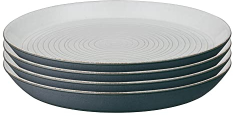 Denby - Impression Charcoal Blue Dinner Plates Set of 4 - Dishwasher Microwave Safe Crockery - Ceramic Stoneware Tableware Large Plates For Lunch & Dinner