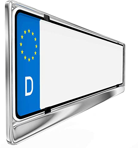 AUTOZOCO Soporte para matrícula Coche, Soporte matricula Universal, Porta matricula Coche, Porta matricula vehículo, Fija matriculas, diseño Cromado, No Incluye Tornillos, 1 Unidad