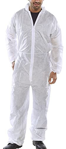 Workwear World WW208 Disposable White Boiler Suit Protective Zipped Coverall With Hood Sizes M-XXL (M)