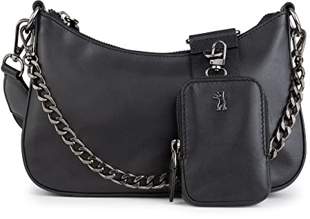 Berliner Bags Umhängetasche Lola Premium aus Leder für Damen - Schwarz | Umhängetasche & Schultertasche aus Leder, Crossbody Bag & Abendtasche mit Kette, Reißverschluss TÜV-zertifiziert für Damen