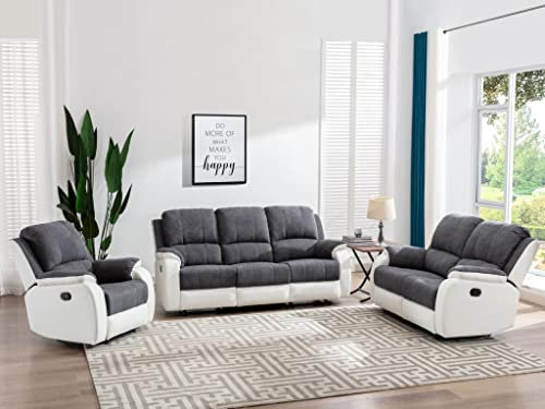 Vente-unique-Couchgarnitur 3+2+1 - Mikrofaser & Kunstleder - Grau & Weiß - Brody