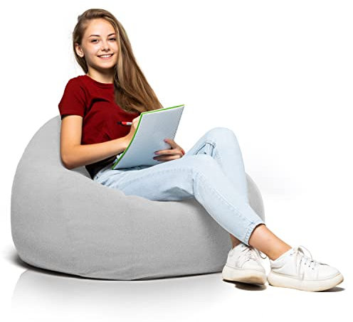 Aiire Relaxo Sitzsack Kinder mit Fullung - Bean Bag Chair für Erwachsene, Jungen und Kinder - Bodenkissen Grob, Chill Sessel für Kuschelecke – Gaming Sitzsäcke Hellgrau