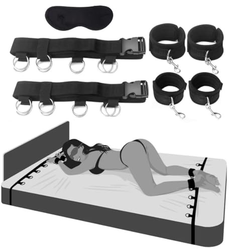 NEEMOSI Bettfesseln Sex Bett Set Bondageset Fessel Set SM BettFesseln mit Handschellen Fußfesseln Augenmaske Kit Extrem BDSM Bondage Spreader Seil Set für Paare Anfänger Fetisch Sex Spielzeug