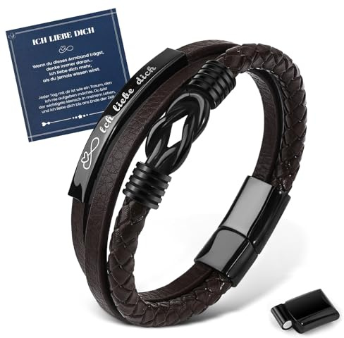MANVEN Armband Männer Geschenk für Ihn Jahrestag Hochzeitstag Weihnachten | Valentinstag Geburtstag Lederarmband Herren mit Gravur Ich Liebe Dich für Mann Freund Ehemann