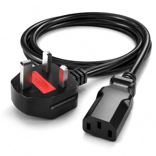 10FT Long TV Power Cord, Computer Monitor Cable UK, IEC C13 3 Pin Plug Power Lead 5ft, Universal Replacement Cord for PC, Desktop, Printer, Projector, TV, Xbox and Office Setup