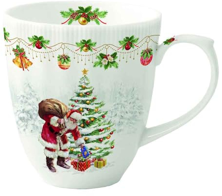 Easy Life Porzellan-Weihnachtstasse mit Vintage-Weihnachtsmann „Nostalgic Christmas“, 370 ml