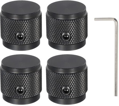 sourcing map Aluminium-Potentiometer-Drehknöpfe, 6 mm, 6 mm Schaft, für Gitarre, Bass, Audio, Endstufen, Lautstärkeregler, 17 mm Durchmesser, Schwarz, 4 Stück (mit Schraubenschlüssel)