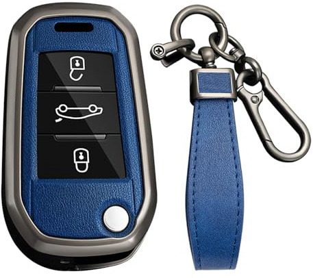 KUNIO Autoschlüsselhülle Passt für Opel Crossland X Zafira Corsa F Grandland Passt für Peugeot 5008 208 308 Passt für Citroen C3 C4 Cactu Metall Schlüsselcover Schutz Schlüsselanhänger A Blau
