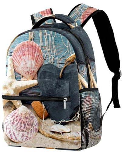 FVQL Rucksack, Büchertasche, Schultasche, Kinder-Reiserucksack, Sand, Muschel, Seestern, Strand, Mehrfarbig 3889, 11.5x8x16in/29.4x20x40cm