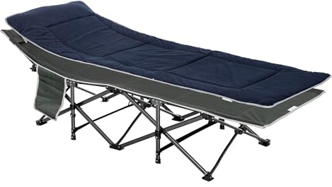 Outsunny Cama de Camping Plegable Cama de Acampada con Cojín Almohada Bolsillo Lateral Bolsa de Transporte y Marco de Acero Carga 150 kg para Playa Senderismo 188x64,5x53 cm Azul