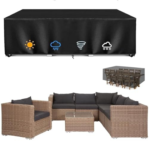 Housse De Protection Salon De Jardin 310x150x80cm Bache Table De Jardin 420d Tissu Oxford Imperméable Résistance Anti-Uv Bache Exterieur Rectangulaire Bâche Salon De Jardin Avec Boucle Coupe Vent