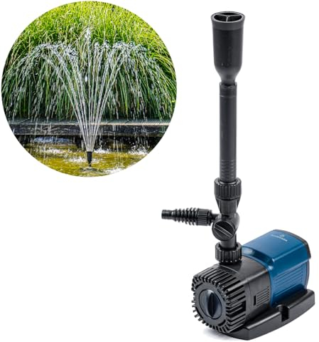 BluFlow Control - Regelbare Teichpumpe - Mit Springbrunnenset - Springbrunnenpumpe - Filterpumpe - 1.800 Liter pro Stunde - 11 Watt