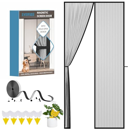Fliegengitter Balkontür Magnet Insektenschutz Tür: 90x200cm Magnet Fliegengitter Tür Ohne Bohren BONUS Gelbsticker, Balkontüren Fliegenschutz Terrassentür Fliegengittertüren Fliegentür Moskitonetz Tür