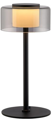LED-Tischlampe - H 33 cm - Rauchfarben - Schwarz - Metall - Glas - dimmbar
