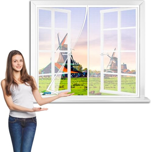 Magnetvorhang selbstschließend - 115 x 125 cm Insektenschutzvorhang mit Magneten für Balkon und Terrassentüren - zur einfachen Montage ohne Bohren 【Weiß】
