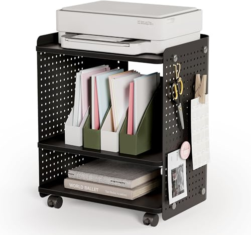 Fenge 3-Tier Mobile Printer Stand with Adjustable Storage Shelf, Black