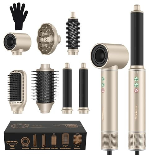 Atopskins Hair Styler set 7 in 1 Air Styler mit Haartrockner 110,000 Rpm High Speed Föhn Mit Diffusor, Luftstrom Rundbürsten Föhnbürste, Auto Lockenstab, Glättbürste, ohne thermische Schäden