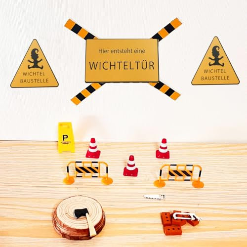 AKSXU Wichtel Zubehör Baustelle, 21Pcs Miniatur Wichtelzubehör Baustelle Set für Wichteltür Weihnachten Deko und 1/12 Puppenhaus,DIY wichtel Baustelle Einzug