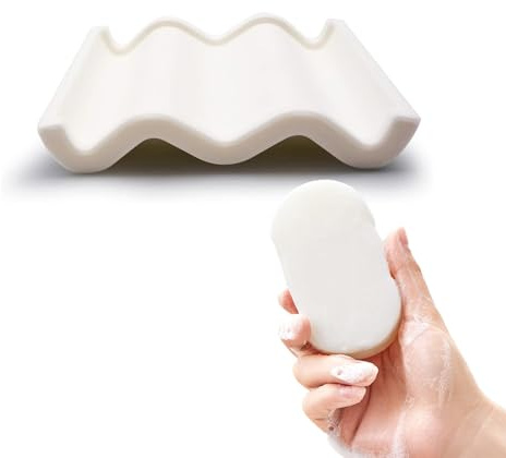 SHENGYIG Seifenschalen, Silikon Seifenablage Waschbecken, Gewellt Seifen Halter, Weißer Seifenschale Ohne Bohren, für Badezimmer, Küche, Toilette