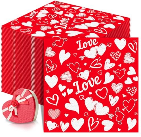 100 Stück Valentinstag Servietten Valentinstag rotes Herz Papier Abendessen Herz Servietten Einweg Hochzeit Handtücher für Gast Abendessen Servietten