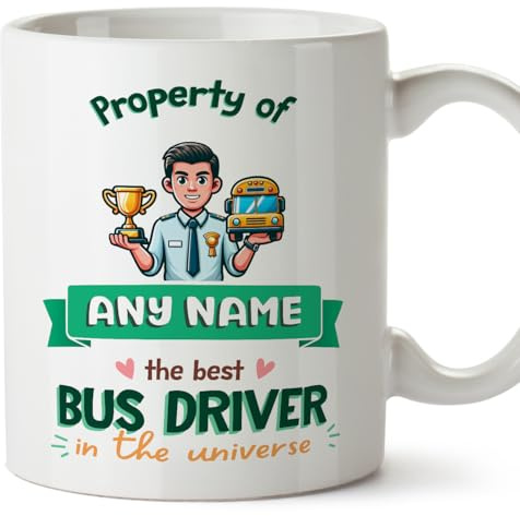 MUGFFINS Personalised Mug for Bus Driver man - in English - Property of - Funny Custom Gift for Colleagues - Ceramic 11oz Mug