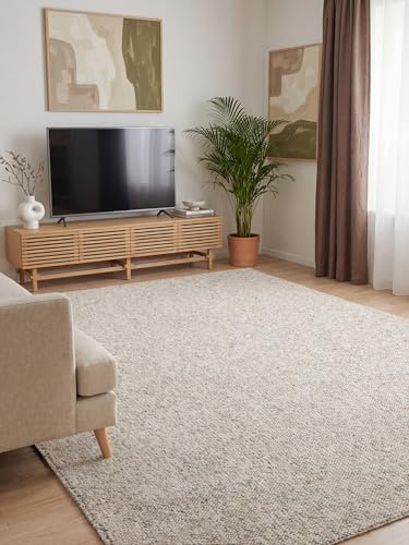 Elle Decoration Rocco - Flachgewebe Teppich, Maschinen Waschbar, Woll Optik, Langlebig & Nachhaltig, Modern, Skandi Look für Wohnzimmer, Esszimmer, Schlafzimmer, Flur - Creme Multifarben, 120x170cm