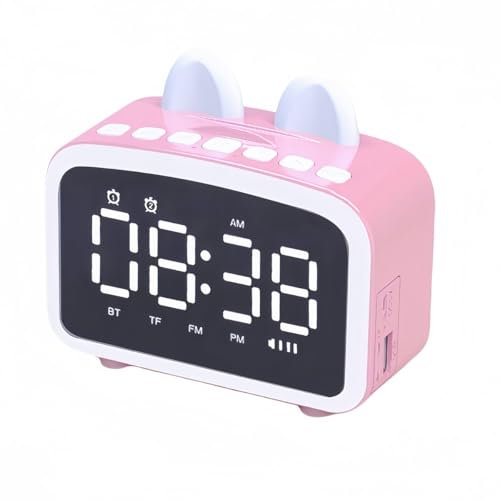 YHFITN Sveglia Bluetooth con radio, orologi digitali con altoparlante Bluetooth, sveglia da comodino, luce notturna, lettore musicale con scheda TF, regalo per amici/bambini (Rosa)