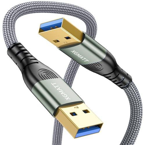 XGMATT USB 3.0 Kabel 4M,5Gbps High Speed Transfer USB A auf A Datenkabel | geflochten USB Typ A Stecker auf Stecker Kabel, kompatibel mit HDD, Drucker, Kamera, externe Festplatte, DVD,Grau