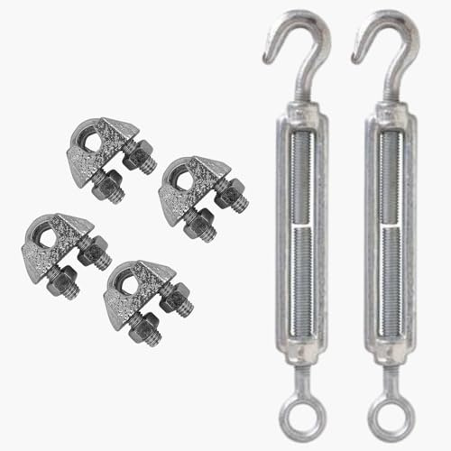 parpyon® Pinces et tendeurs pour fil pour étendre le linge d'extérieur, kit de serrage pour fil en acier, tendeurs à vis et œillet produit italien (kit-6 pièces)