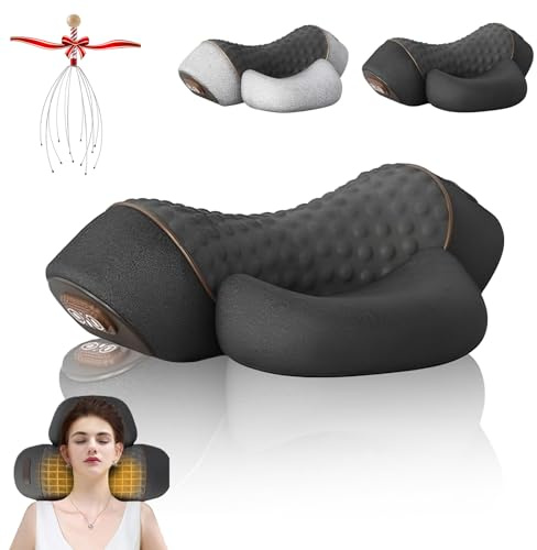 Fisiorest 3 in-1 Artuvate Neck Massager, 2025 New Heated Massage Neck Pillow, Deep Tissue Kneading for Head Shoulders, Back Cervical Massager, Deep Relaxation for Sleep Aid (Black, Heating + Massage)