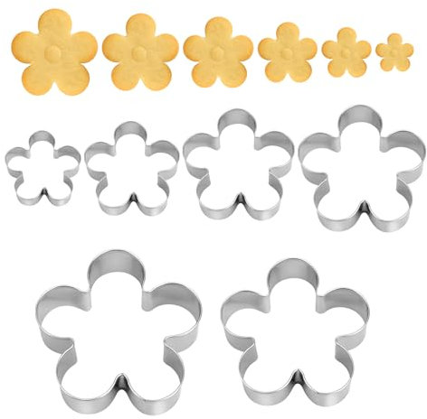 Tinoaly 6 Pz Tagliabiscotti a Forma di Fiore Cinque Petali, 6 Misure Set di Tagliabiscotti da Forno Bellissimo Strumento per la Creazione Fondente a Forma Fiore per la Cucina Formaggio Dessert