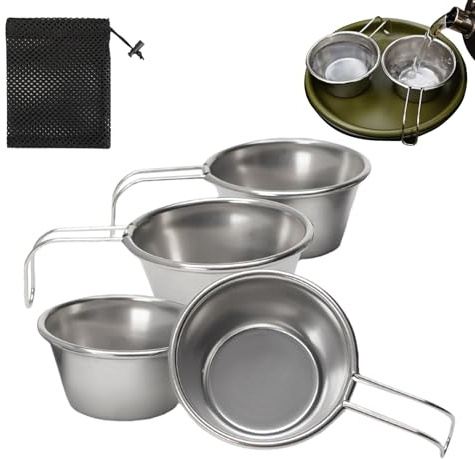 Glugahrif Lot de 4 tasses légères en acier inoxydable pour randonnée, camping, barbecue, cuisine extérieure 50 ml