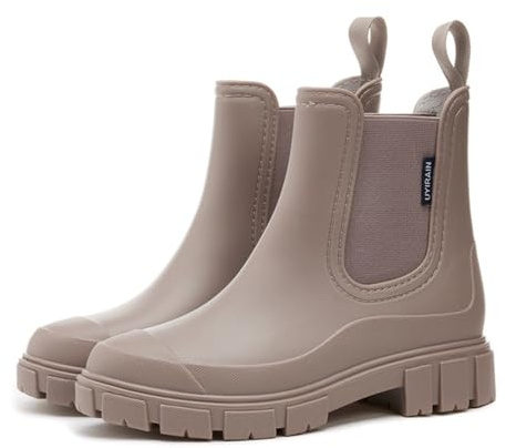 MIEHUIAI Botas de goma para mujer, cortas, impermeables, botas de lluvia Chelsea, botas de tobillo antideslizantes, zapatos de jardín, botas de lluvia, botas de estilo Chelsea, 39 EU