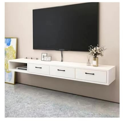 Lizhuzhuzs28 Moderne Meuble TV Mural Flottant, Console multimédia, Divertissement, Jeux, Rangement, étagère TV Console(Blanc,180x23x20cm)
