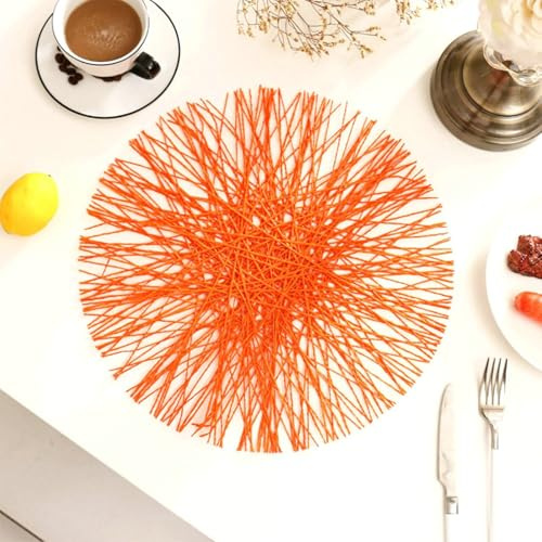Homxi Tischset Abwaschbar 10er Set, 38 cm, Rund mit Gewebt, Tisch Platzset Waschbar Leinen Baumwolle, Orange