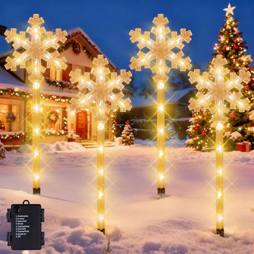 LED Gartenstecker 4er Set,Acryl Weihnachtsbeleuchtung Außen,Garten Deko Beleuchtung,LED Gartenstecker Weihnachten,Weihnachtsdeko Outdoor,Wasserdicht Batterie Gartenleuchte,Garten Lichterkette Außen