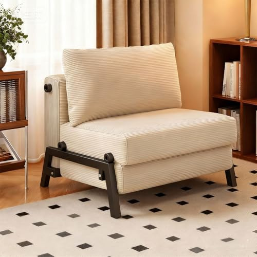 Schlafsofa Weiß, Klappbares klappsofa mit Schlaffunktion, Komfortabel 2 in 1 Schlafsessel mit Cord-Stoffbezug, Gästebett fürs Wohnzimmer Schlafzimmer Heimkino Kleine Wohnung, 190×80cm