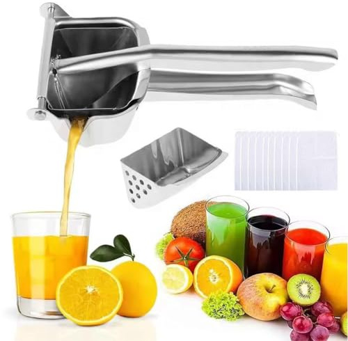 Hand Juicer Squeezer - Aluminum Alloy Fresh Fruit Juice Extractor,Manual Hand Press with Ergonomic Grip & 10pcs Juicing Bag, Easy to Clean for Orange Citrus Pomegranate Lime Grapefruit Home Kitchen