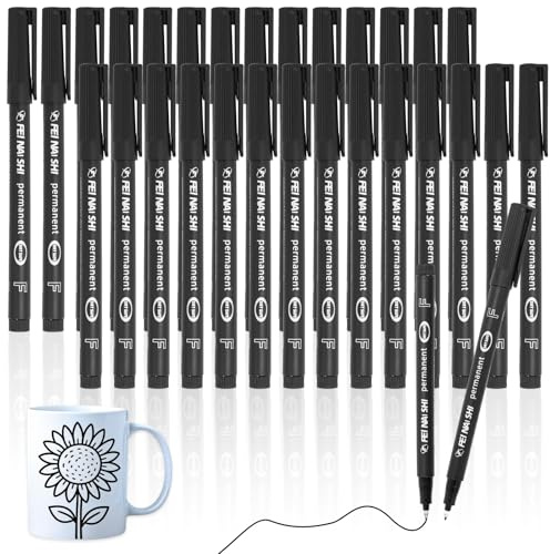 Kunoli 30 Stück Permanent Marker Stifte (Schwarz) | wasserfest, wischfest, 0,6 mm feine Spitze Für Karton, Glas, Kunststoff, Holz, und Metall, Ideal für Kunst Handwerk